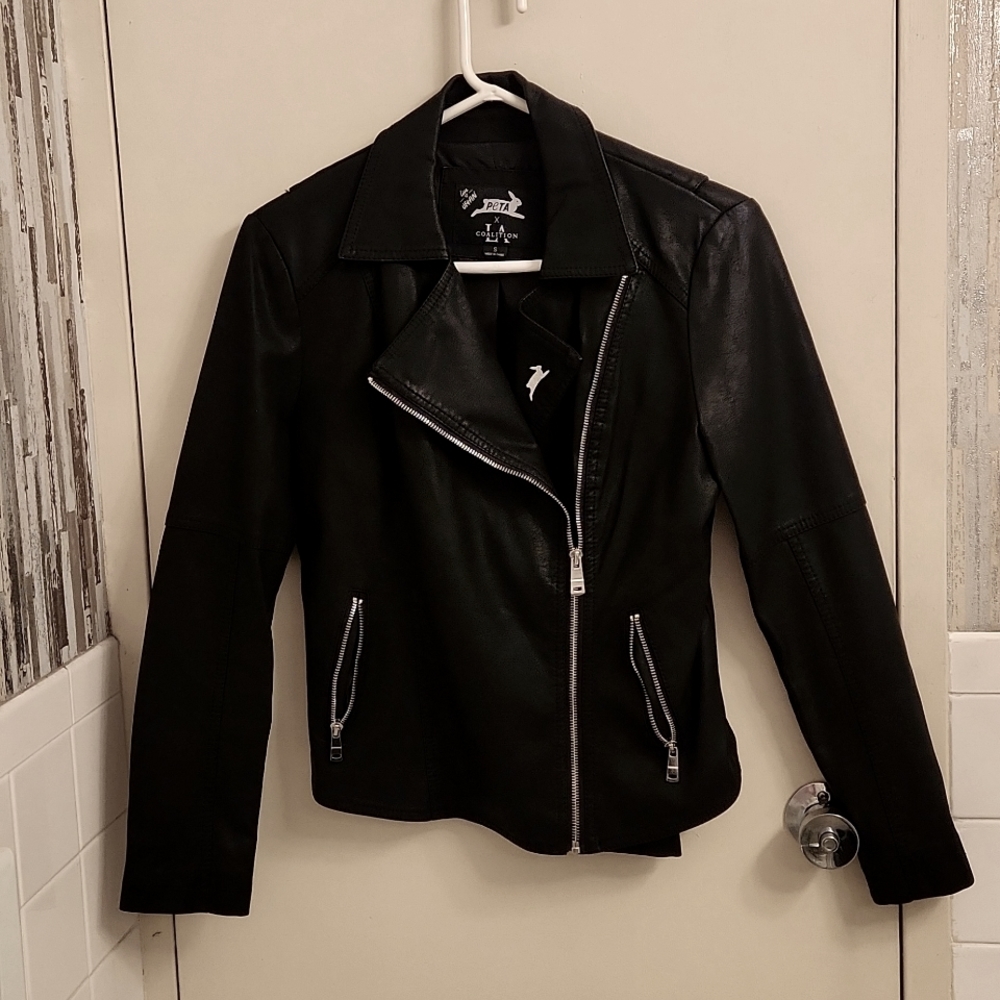 "Peta" Faux Leather Black Jacket, Small